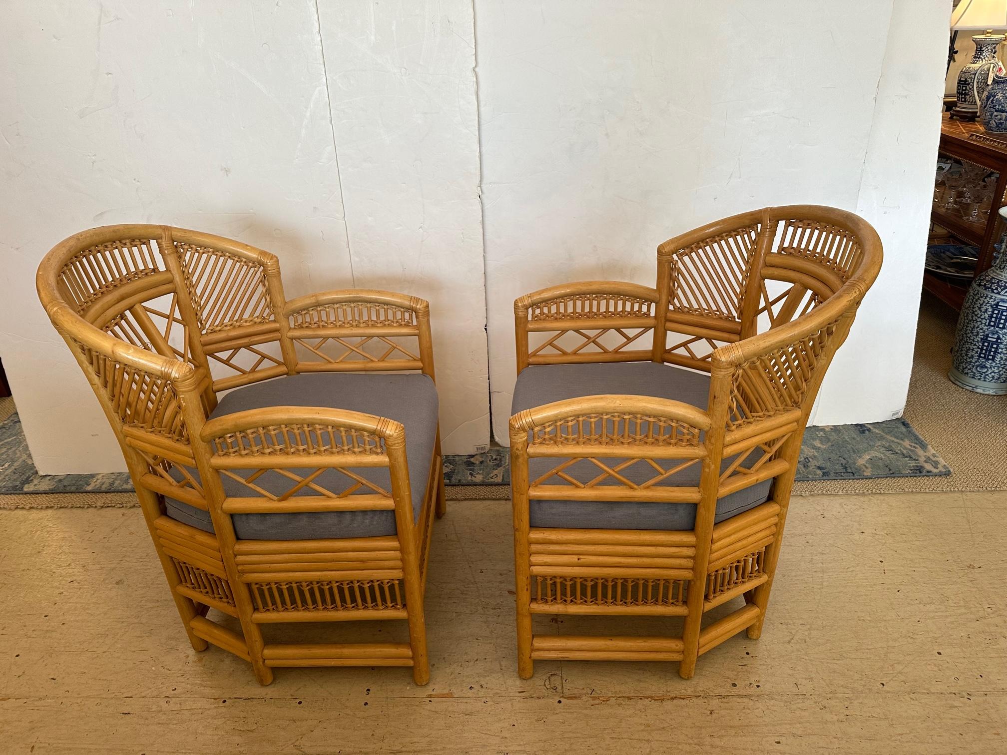 Pair of Brighton Pavillion Style Rattan Armchairs Club Chairs In Good Condition In Hopewell, NJ