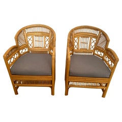 Pair of Brighton Pavillion Style Rattan Armchairs Club Chairs