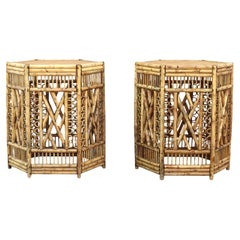Paar sechseckige Esstischgestelle aus Bambus und Rohr im Brighton-Stil