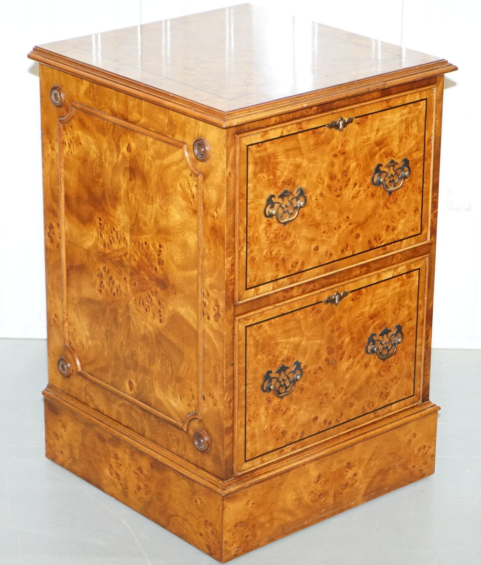 We are delighted to offer for sale this lovely pair of Brights of Nettlebed burr walnut filing cabinets 

A truly stunning pair, if burr walnut is your thing or just timber patina that to die for then look no further, this pair is simply eye candy