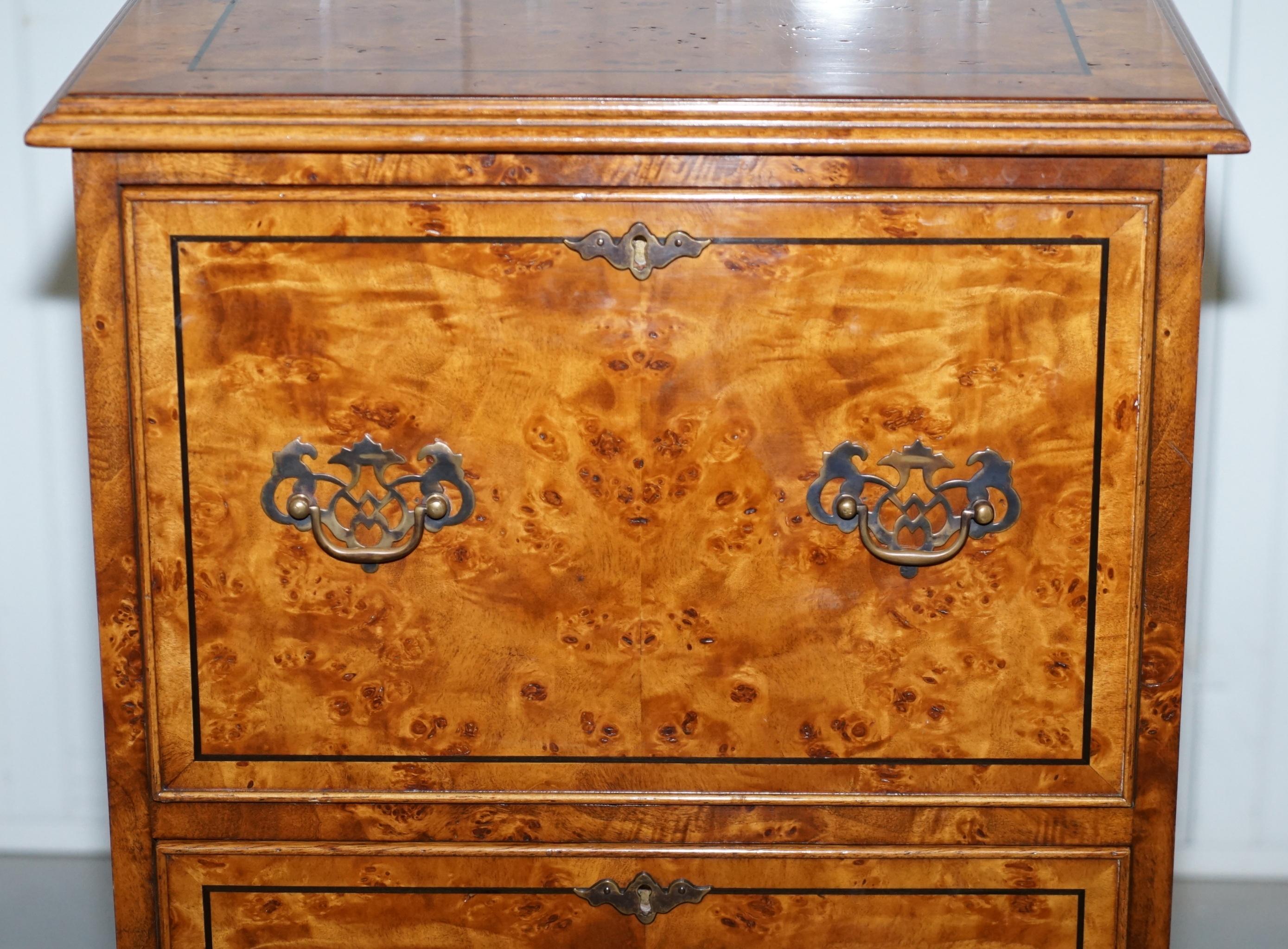Hand-Carved Pair of Brights of Nettlebed Burr Walnut Office Filing Cabinets Desk