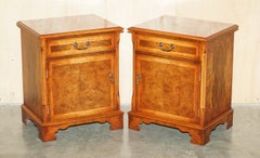 PAIR OF BRiGHTS OF NETTLEBED BURR WALNUT SIDE TABLE SIZED NIGHTSTANDS CUPBOARDS