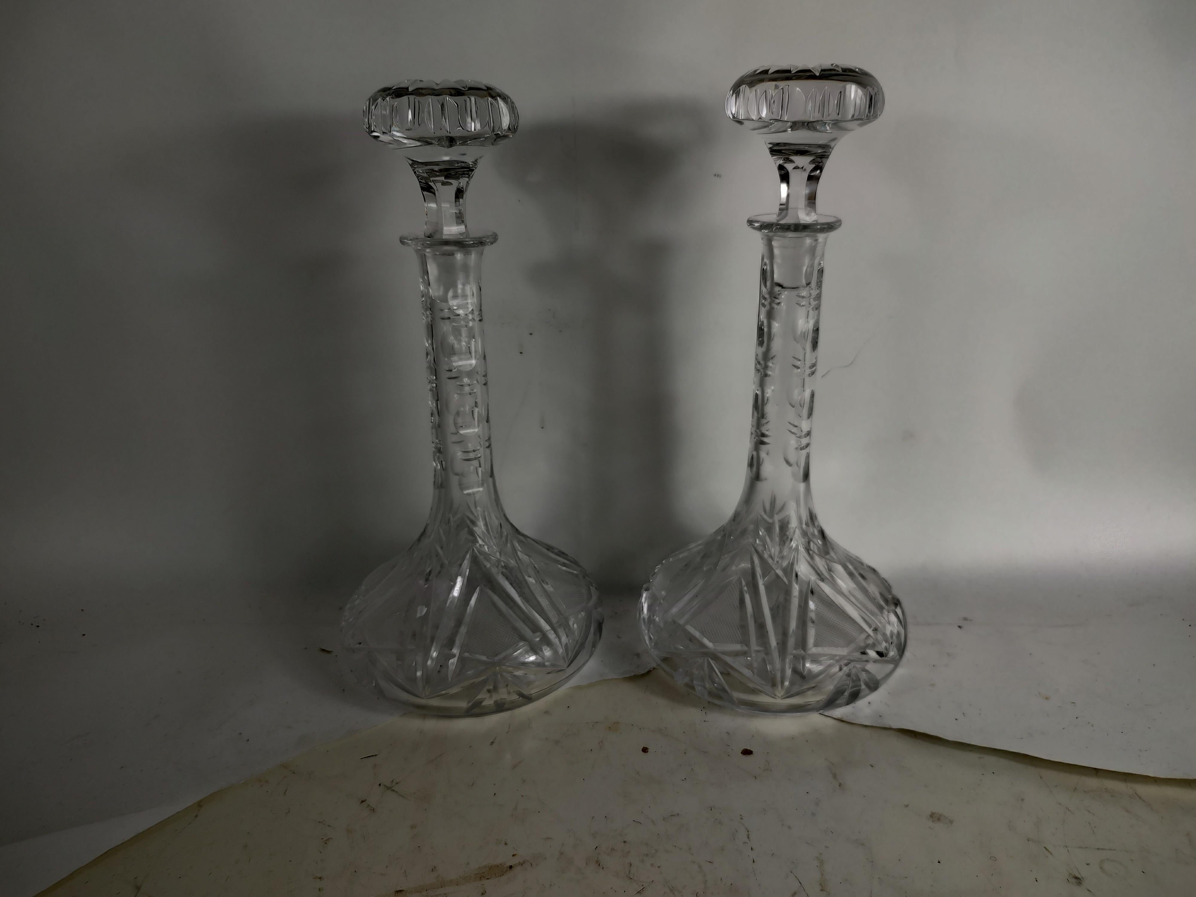 Pair of Brilliant Heavily Cut Glass Sculptural Decanters with Stoppers For Sale 1