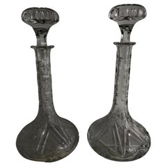 Pair of Brilliant Heavily Cut Glass Sculptural Decanters with Stoppers