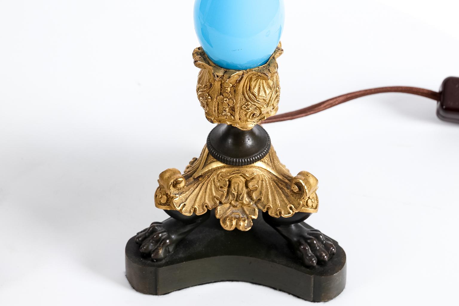 Pair of Bristol Blue Regency Candlestick Lamp 2