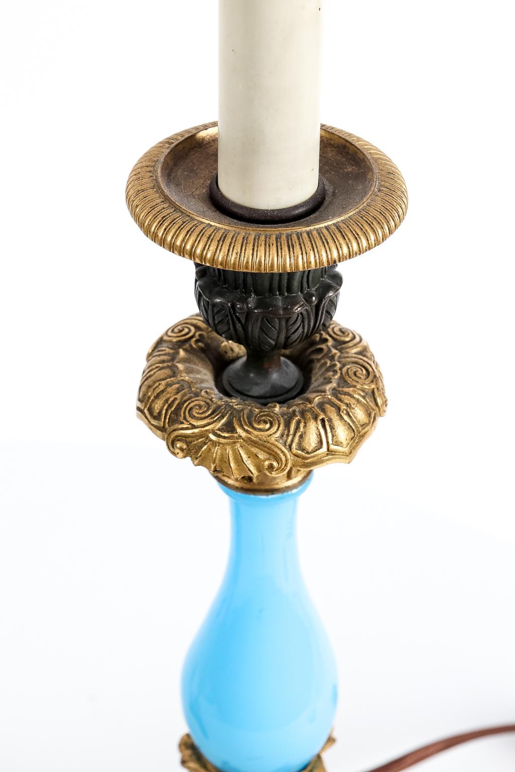 Pair of Bristol Blue Regency Candlestick Lamp 3