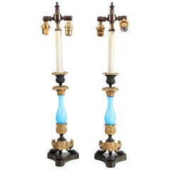 Pair of Bristol Blue Regency Candlestick Lamp