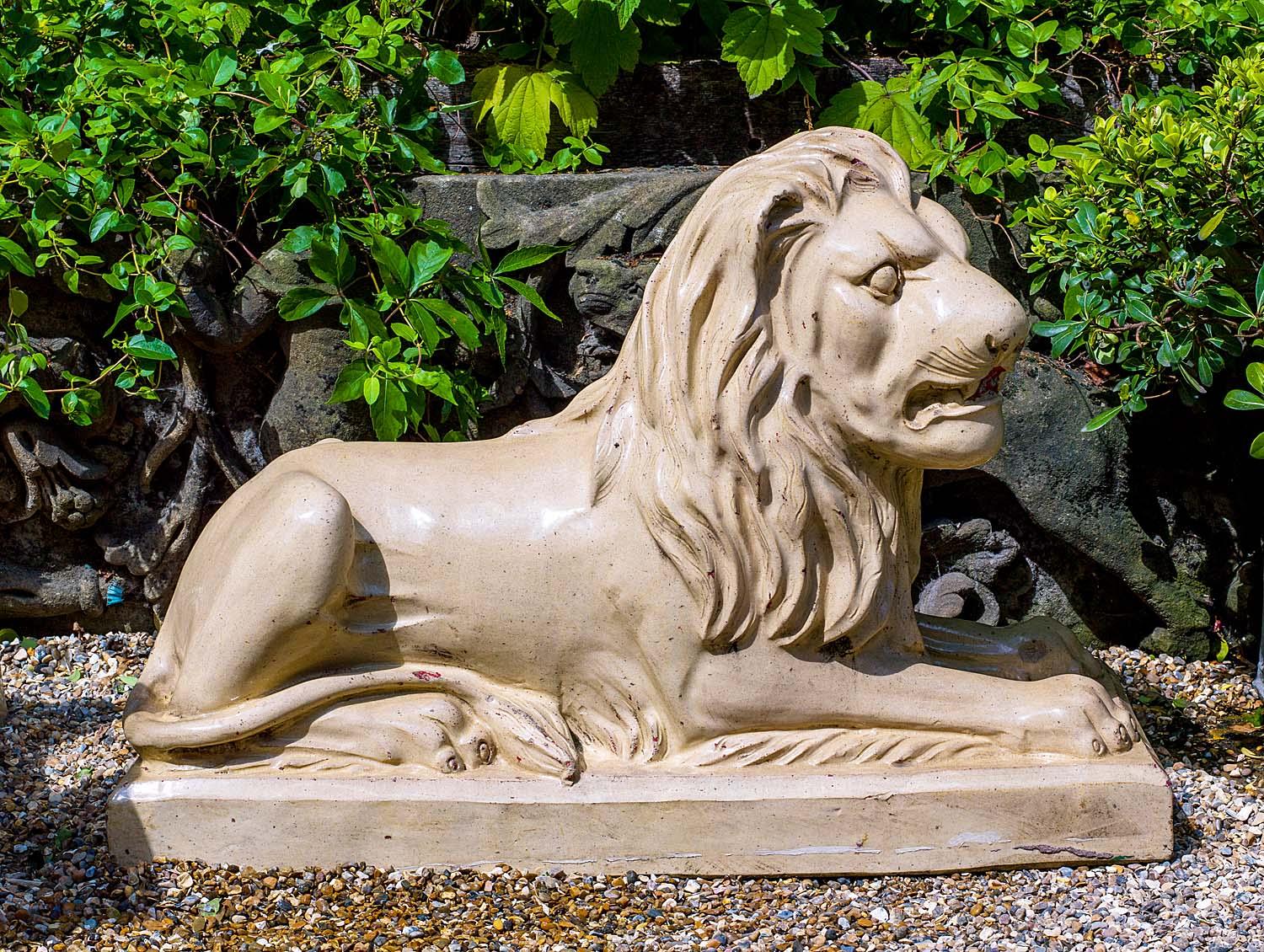 Pair of Bristol Glazed Garden Lions For Sale 1