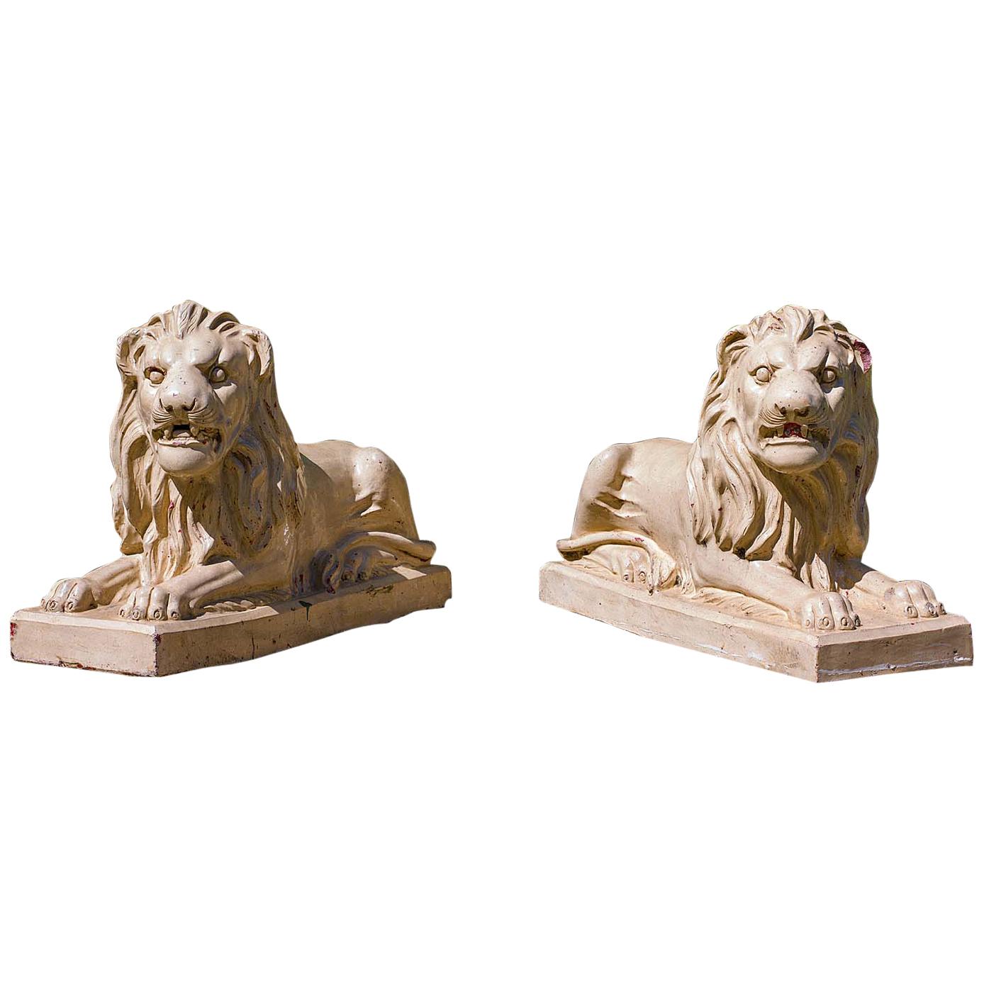 Pair of Bristol Glazed Garden Lions