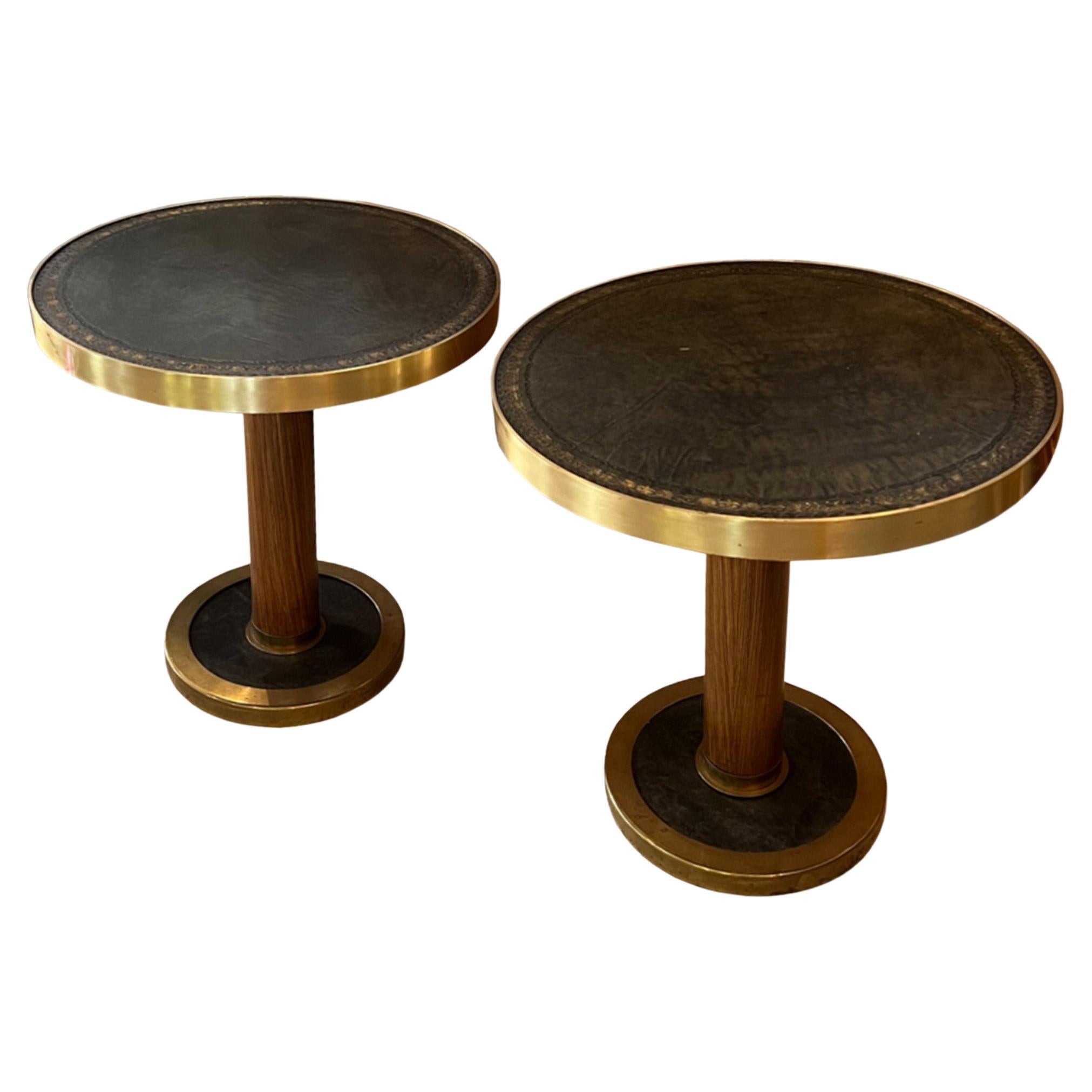 Pair of British 1970s Brass Mounted, Leather Topped Ship's Tables