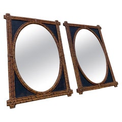 Pair of British Colonial Burnt Bamboo Wall Mirrors