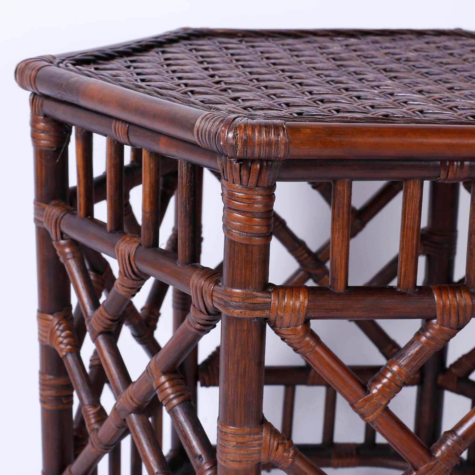 20th Century Pair of British Colonial Faux Bamboo End Tables