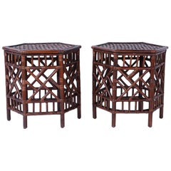 Pair of British Colonial Faux Bamboo End Tables