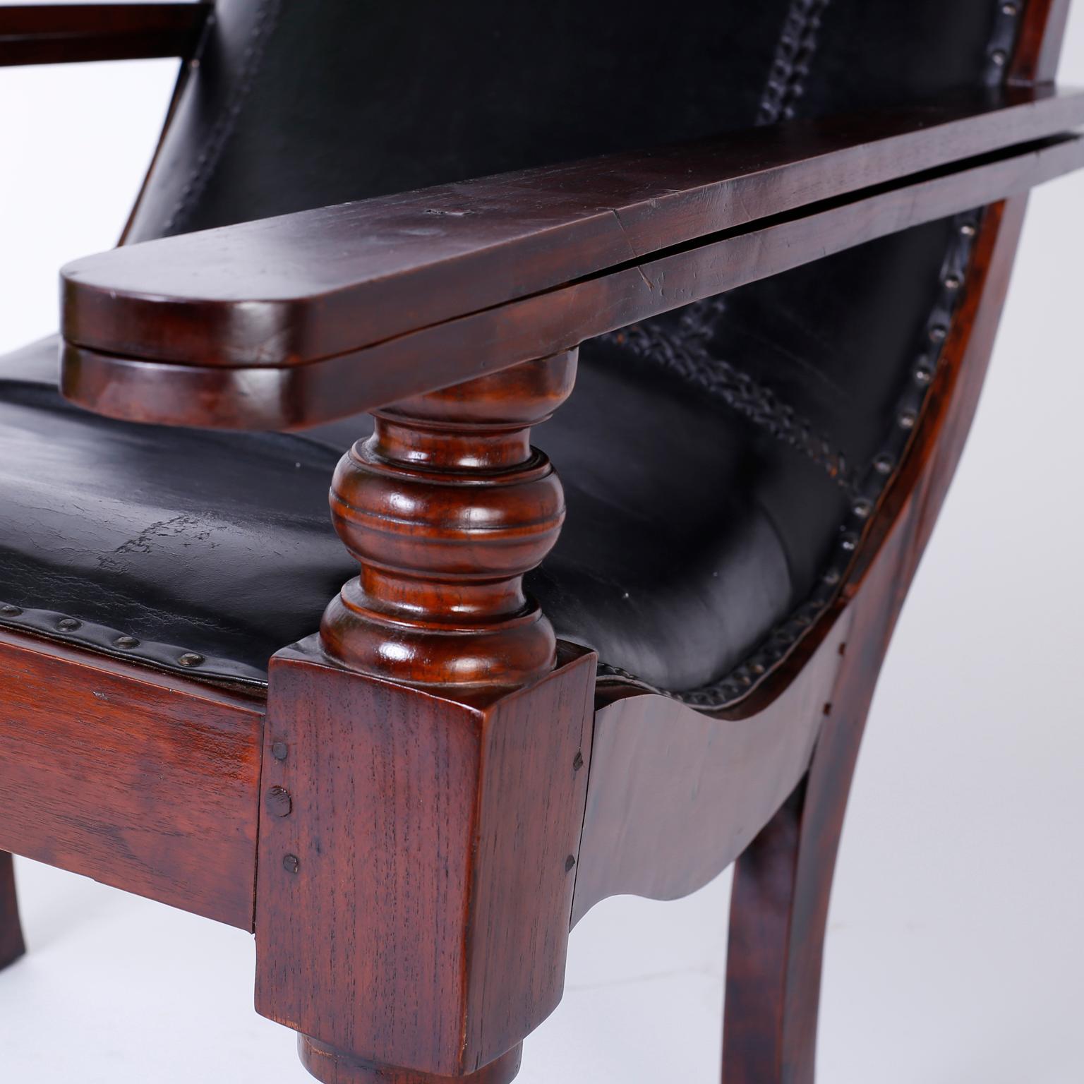 19th Century Pair of British Colonial Leather Plantation Chairs