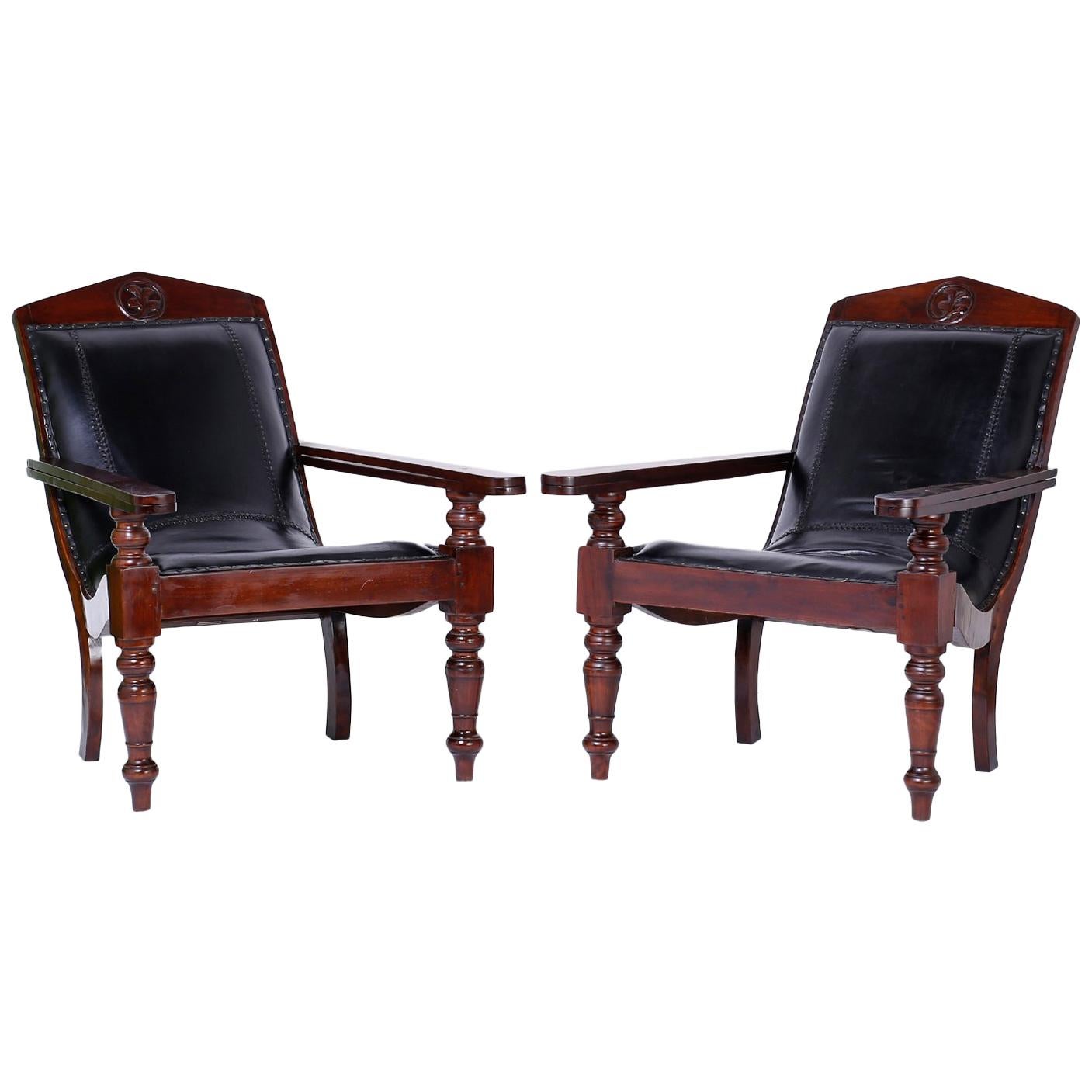 Pair of British Colonial Leather Plantation Chairs