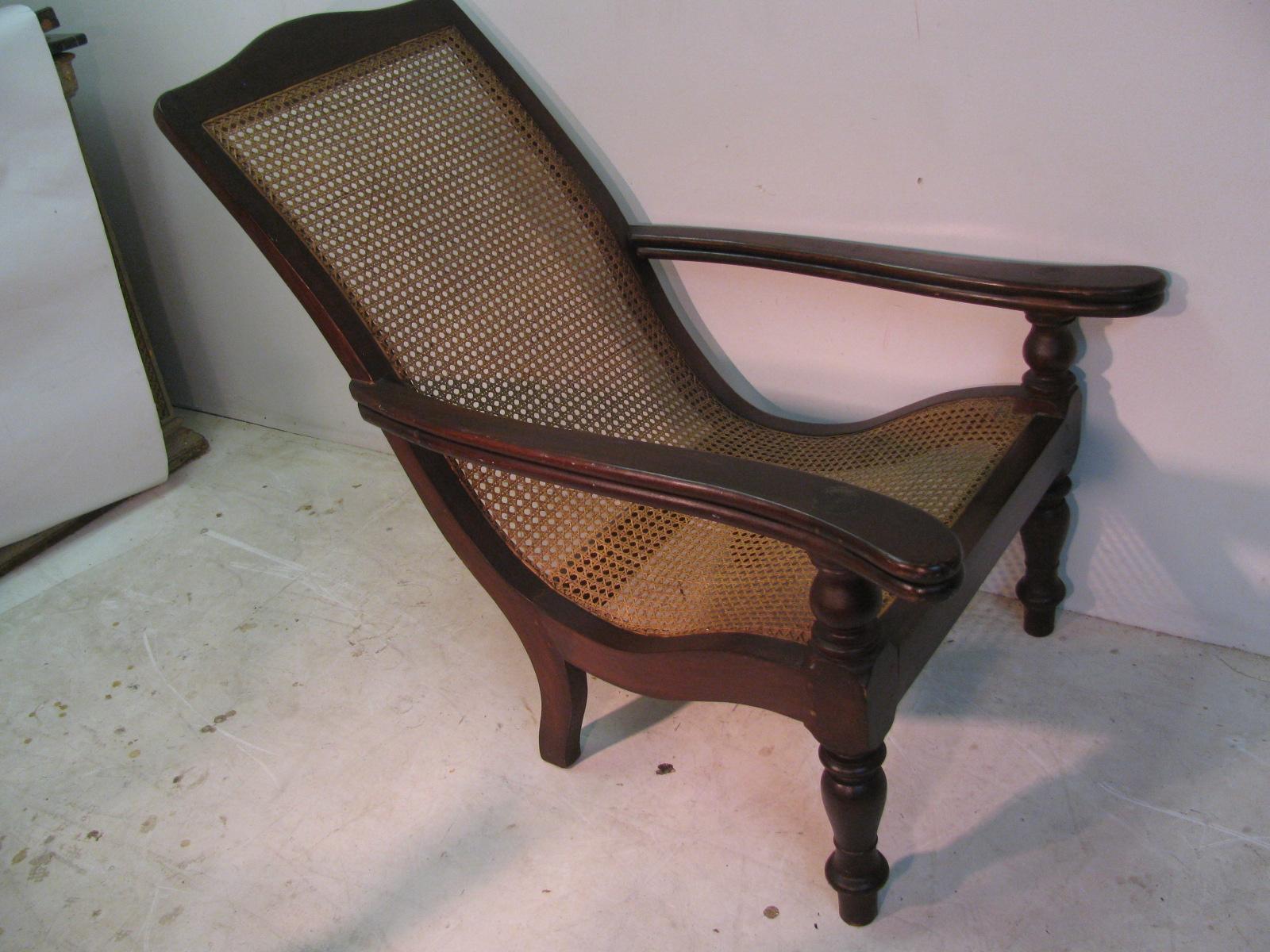 Caning Pair of British Colonial Midcentury Plantation / Lounge Chairs For Sale