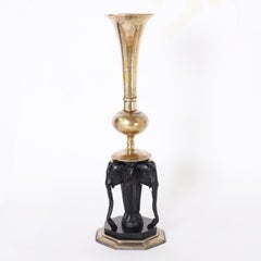 Pair of British Colonial Style Anglo Indian Brass and Ebony Elephant Vases