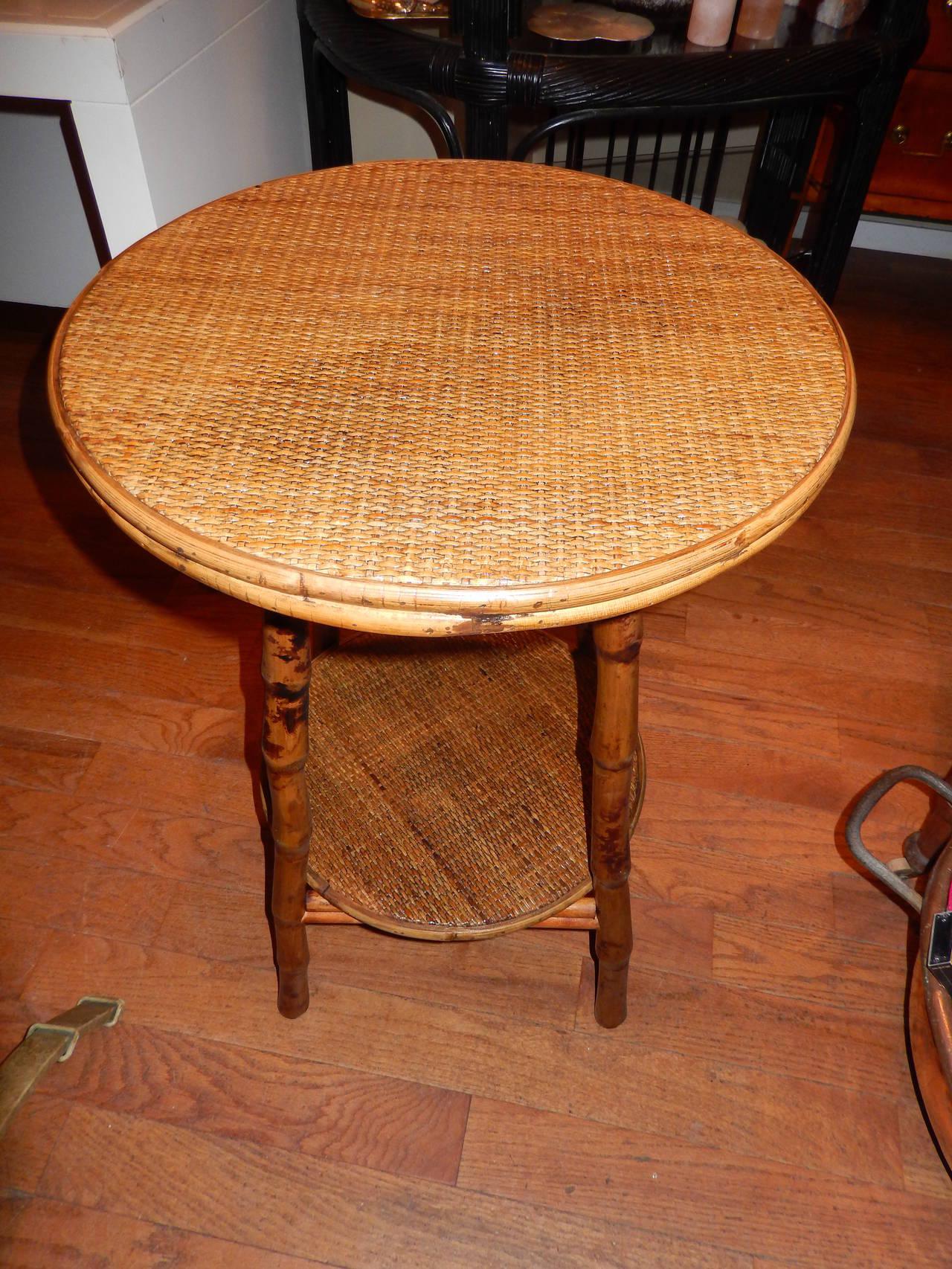 Spanish Pair of British Colonial Style Bamboo & Cane Side Tables For Sale