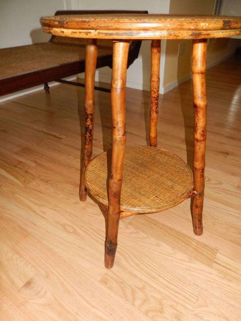 Hand-Crafted Pair of British Colonial Style Bamboo & Cane Side Tables For Sale