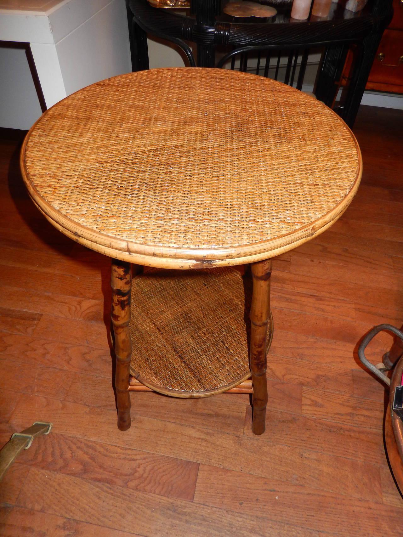 Pair of British Colonial Style Bamboo & Cane Side Tables In New Condition In Bellport, NY