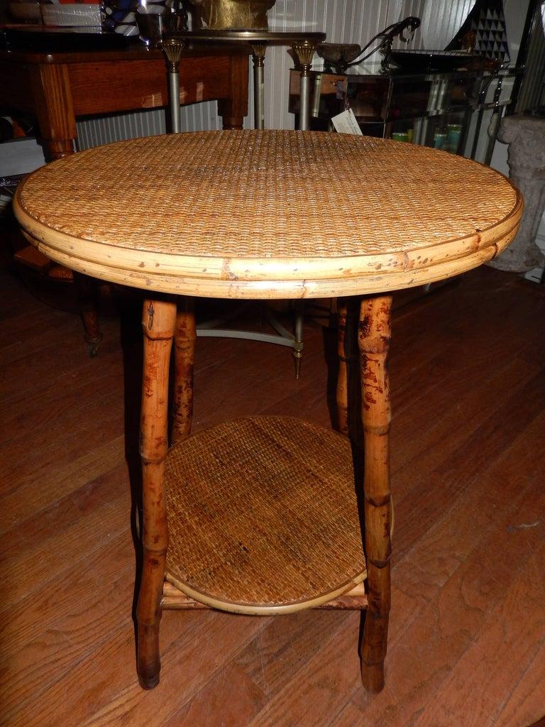 Contemporary Pair of British Colonial Style Bamboo & Cane Side Tables For Sale