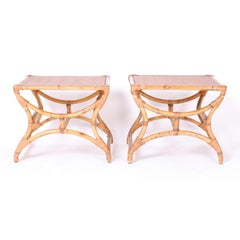 Paar Bambus-Ottomanen im britischen Kolonialstil