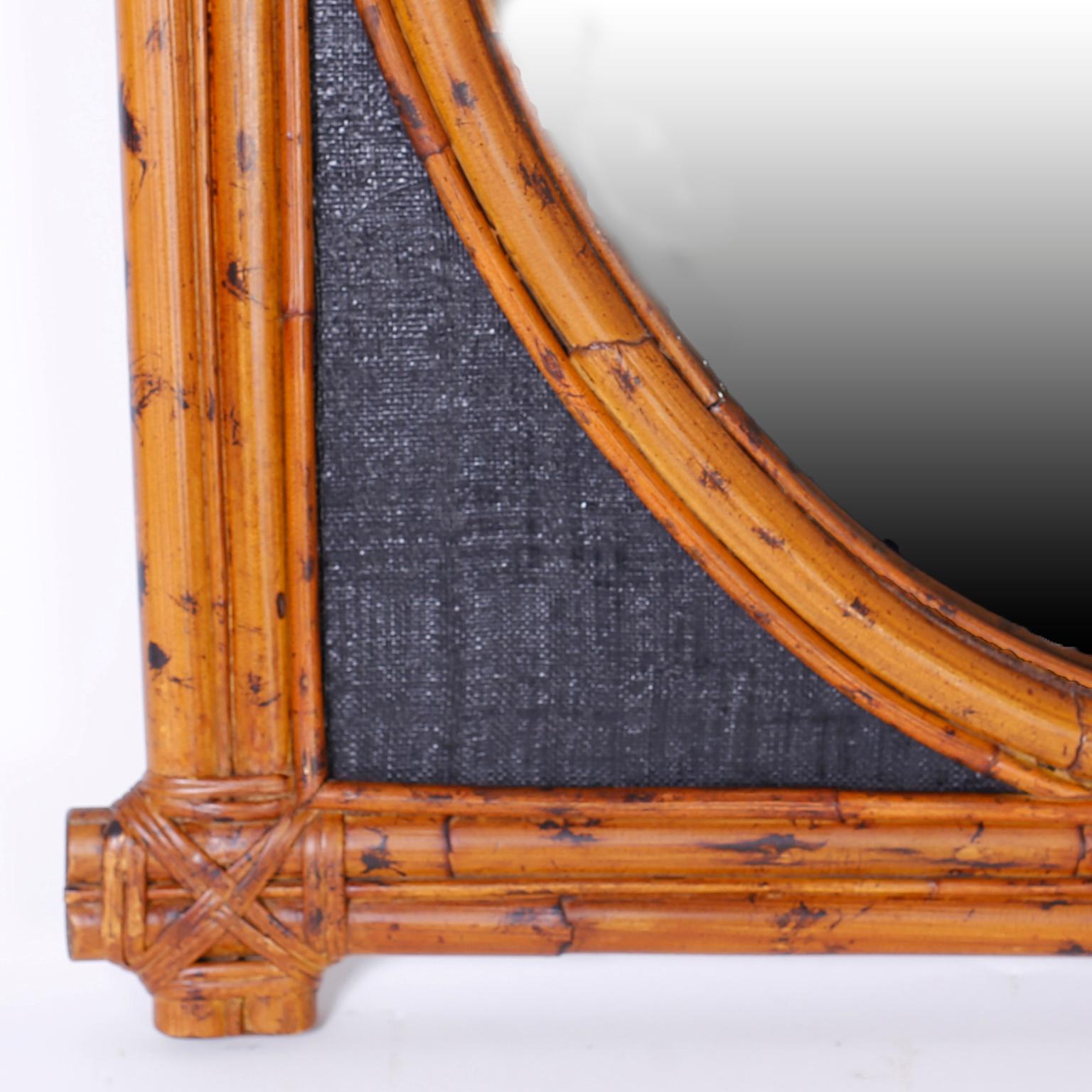 Pair of British Colonial Style Burnt Bamboo Wall Mirrors In Good Condition In Palm Beach, FL