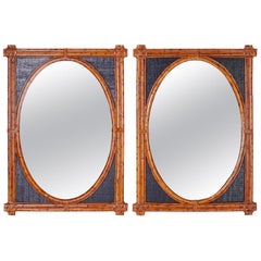 Pair of British Colonial Style Burnt Bamboo Wall Mirrors