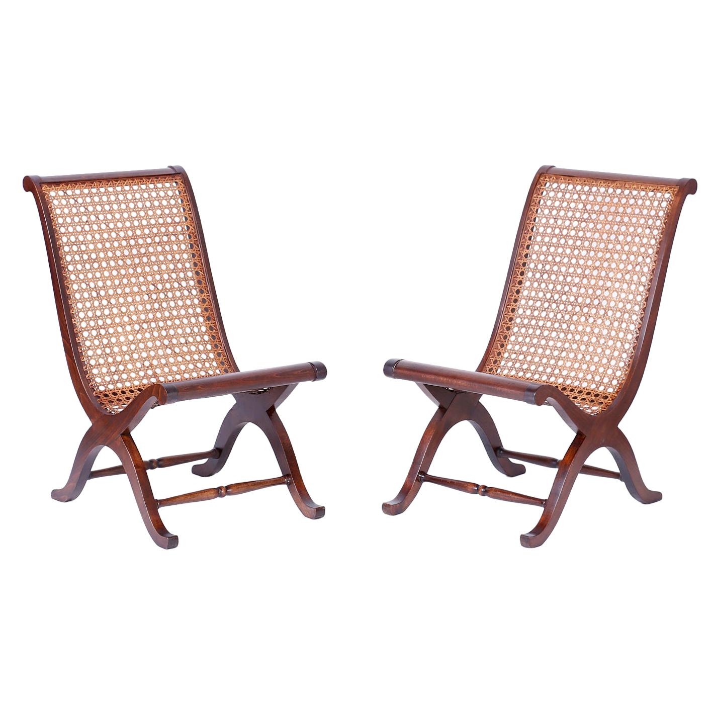 Pair of British Colonial Style Caned Campeche Chairs