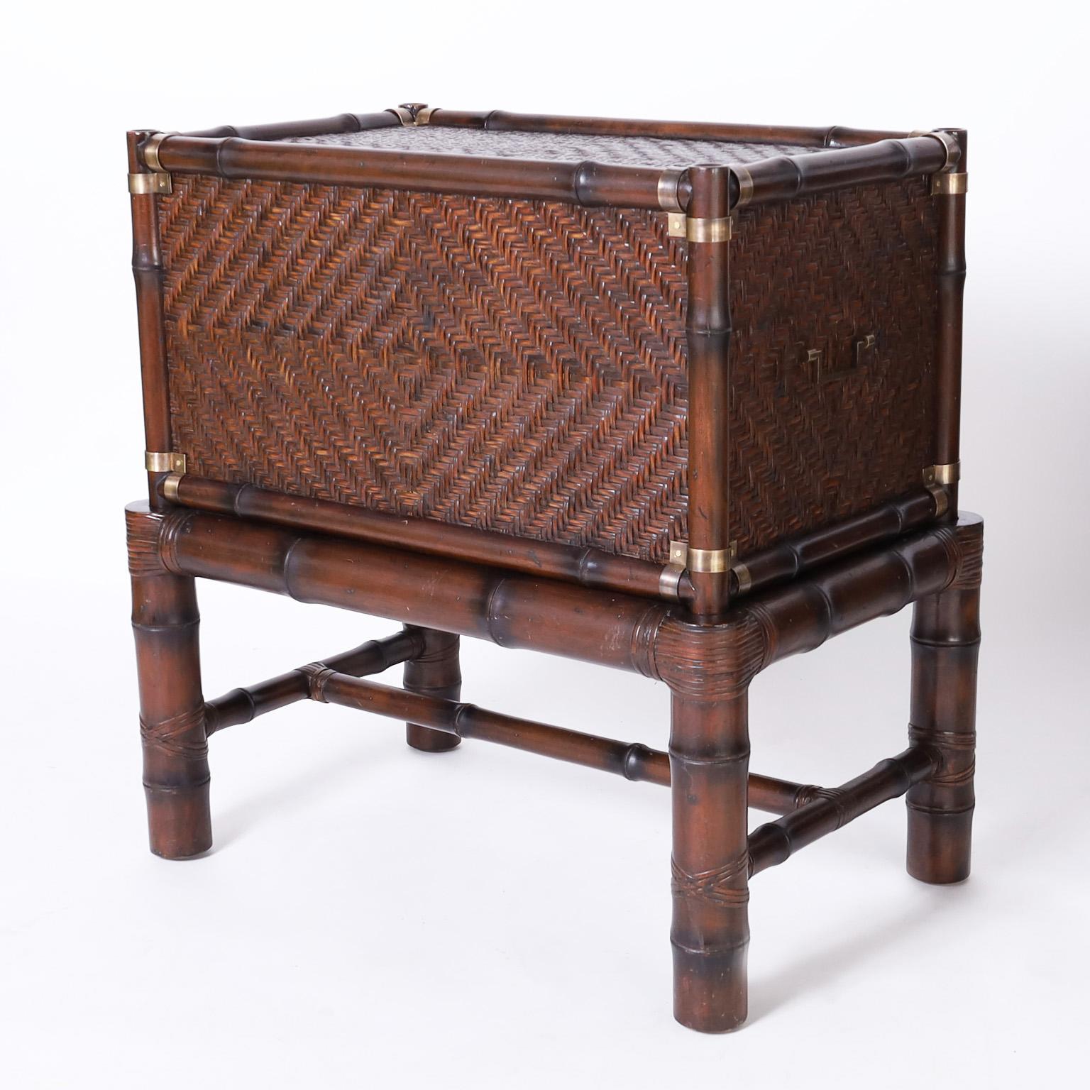 American Pair of British Colonial Style Chests on Bamboo Stands by Ralph Lauren