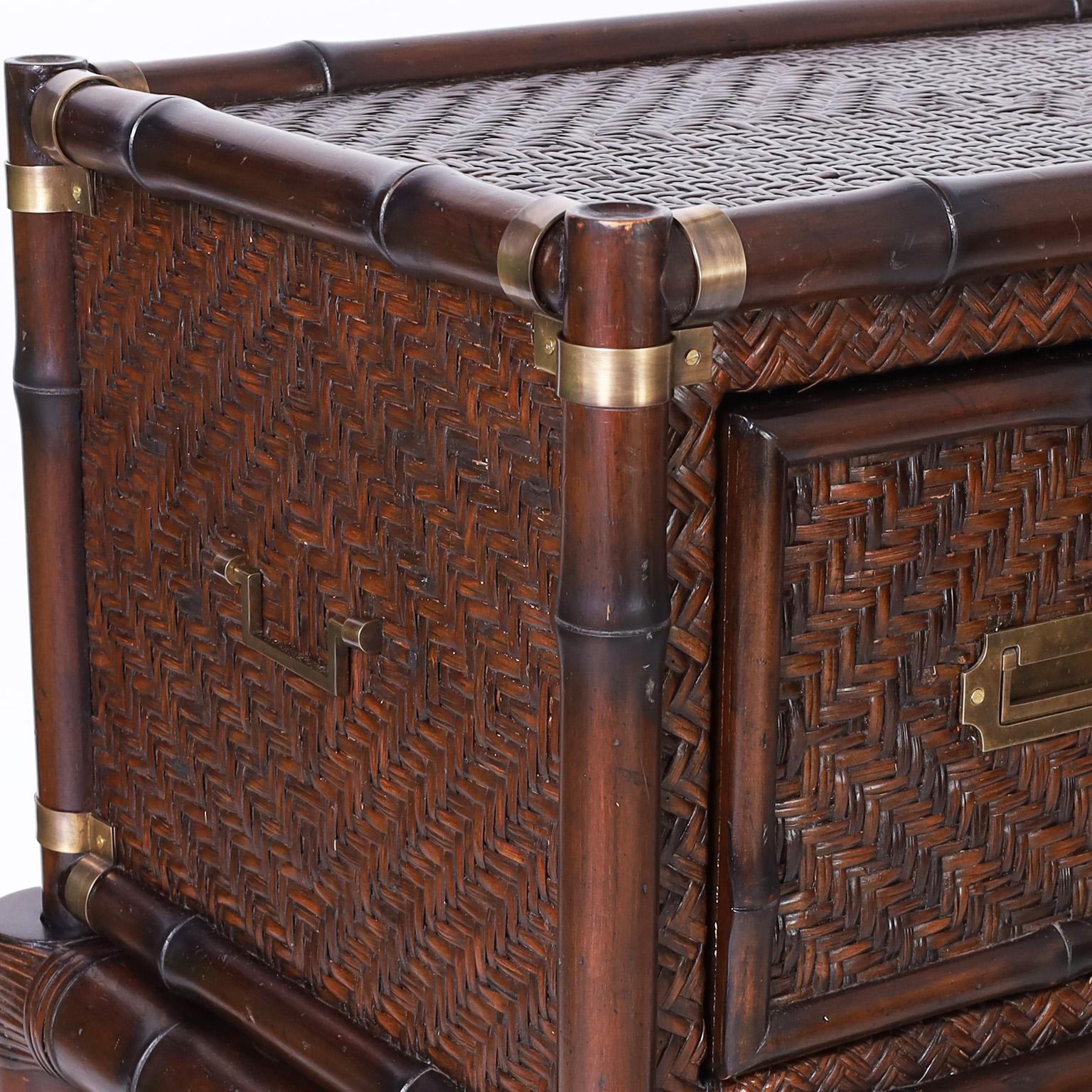 Brass Pair of British Colonial Style Chests on Bamboo Stands by Ralph Lauren