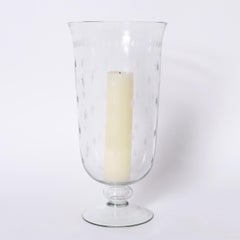 Pair of British Colonial Style Etched Glass Hurricane Shades