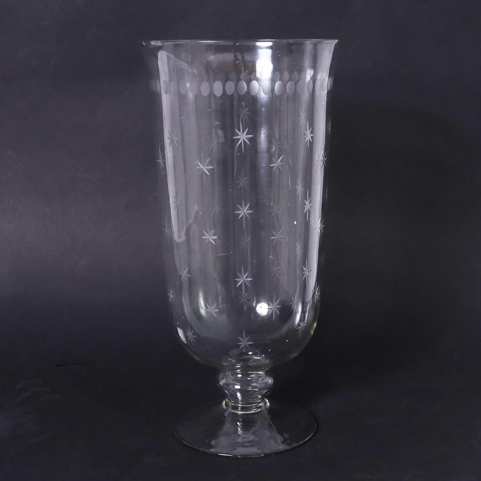 Pair of British Colonial Style Etched Glass Hurricane Shades 1