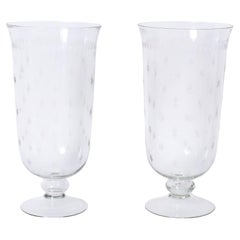 Pair of British Colonial Style Etched Glass Hurricane Shades