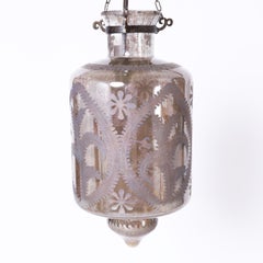 Pair of British Colonial Style Etched Mercury Glass Lanterns or Light Fixtures