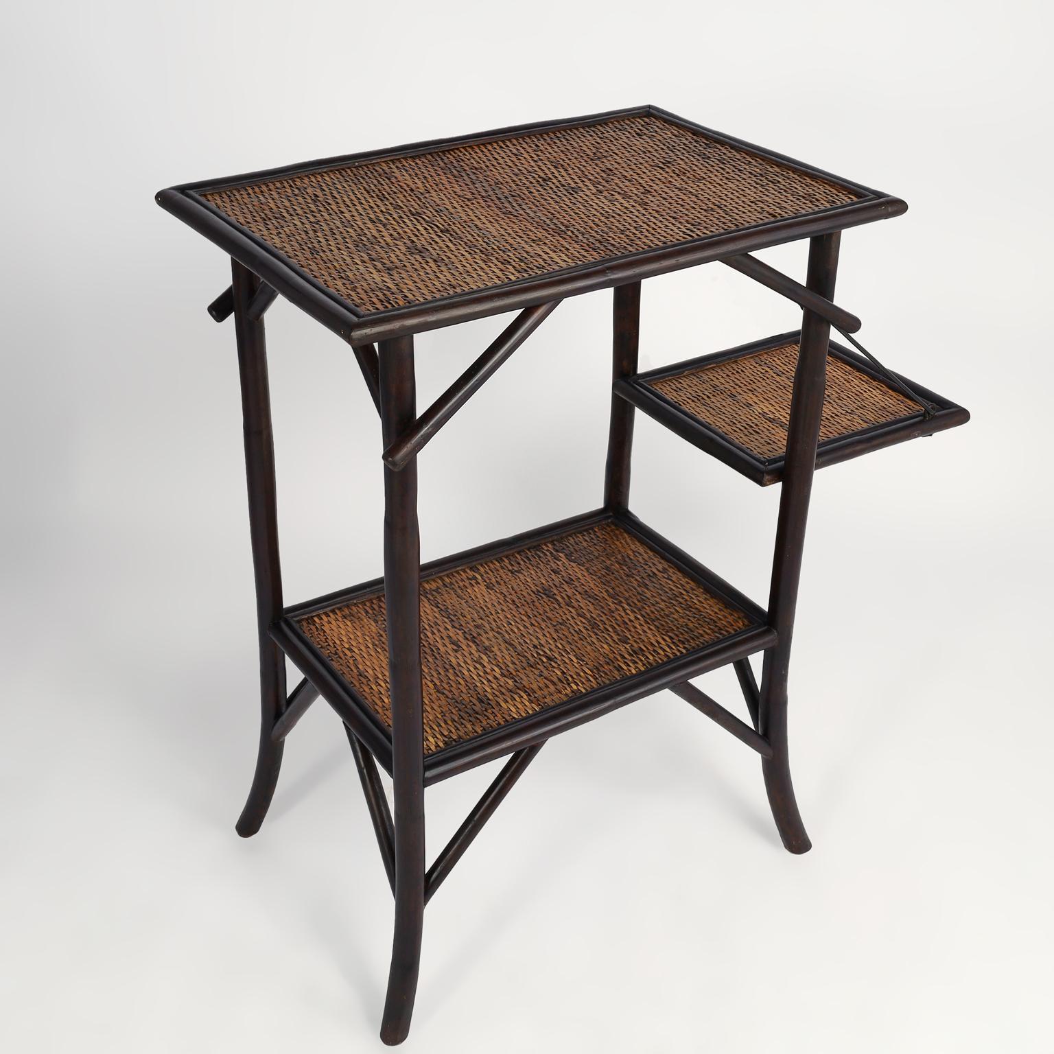 Pair of British Colonial Style Faux Bamboo and Grasscloth Two Tiered Stands 5