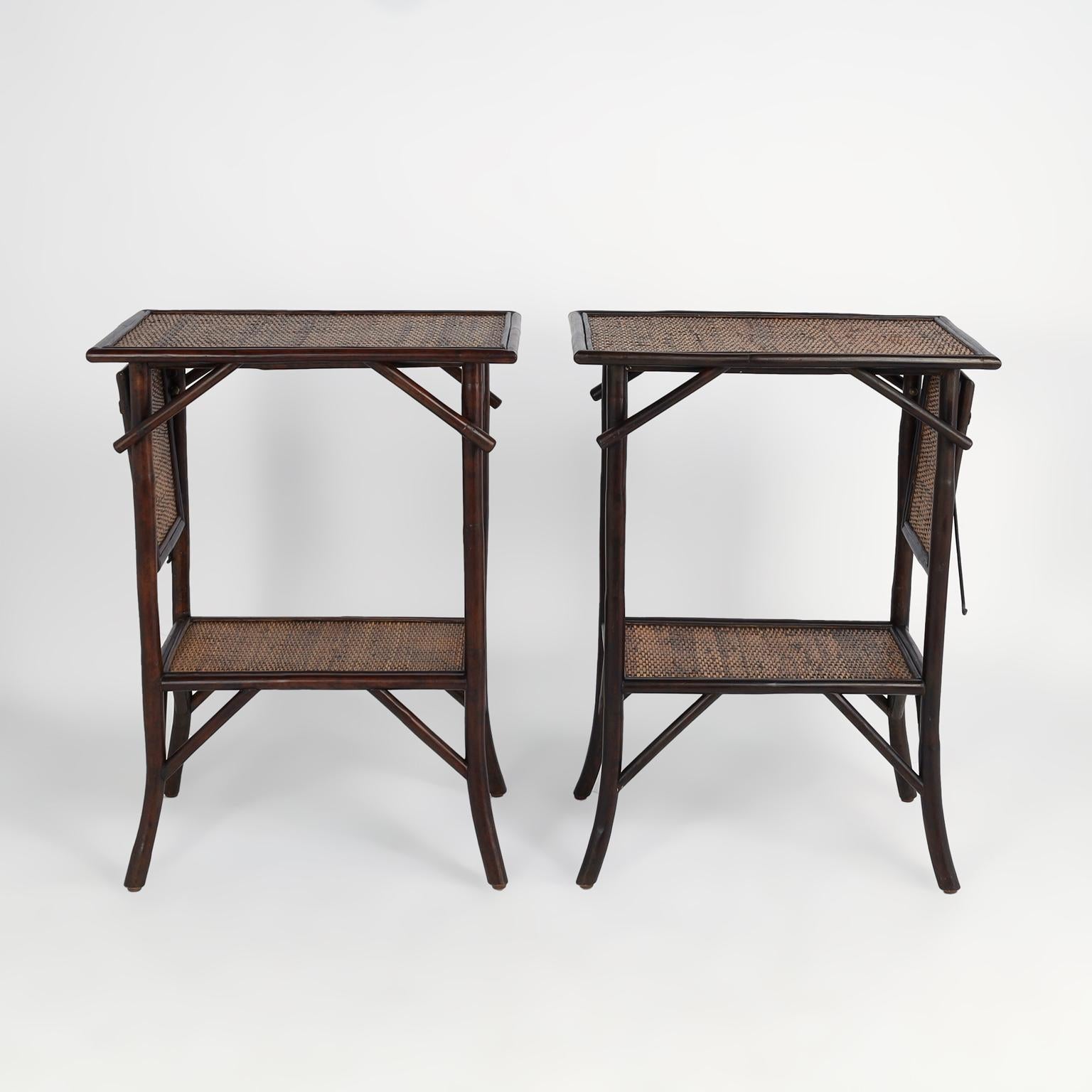 Philippine Pair of British Colonial Style Faux Bamboo and Grasscloth Two Tiered Stands