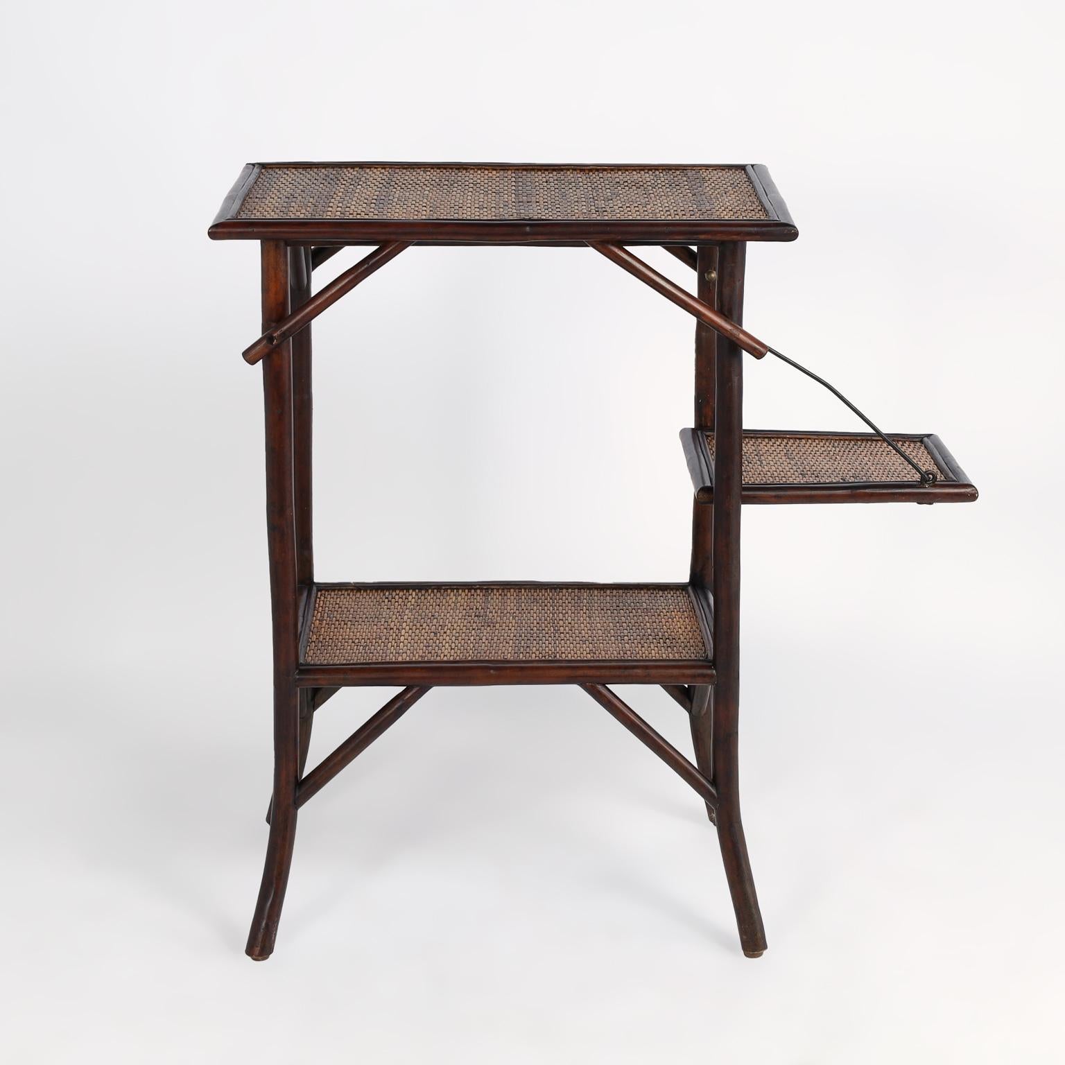 Pair of British Colonial Style Faux Bamboo and Grasscloth Two Tiered Stands In Good Condition In Palm Beach, FL
