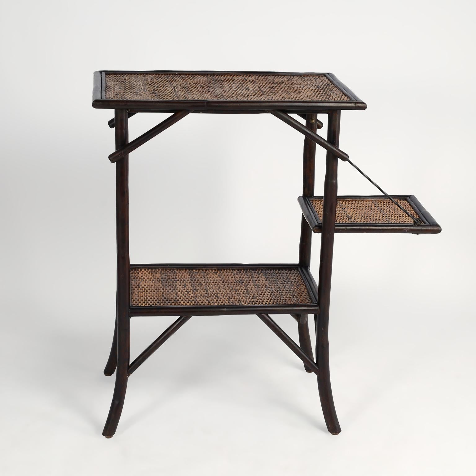 Pair of British Colonial Style Faux Bamboo and Grasscloth Two Tiered Stands 2