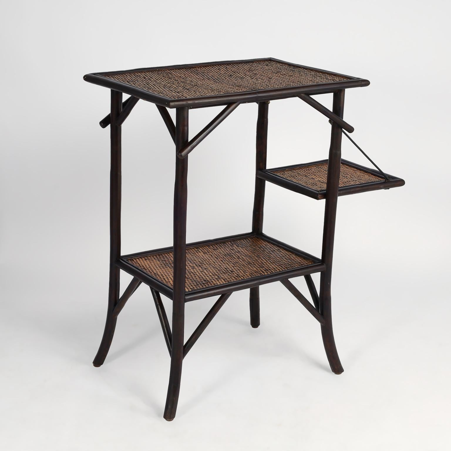Pair of British Colonial Style Faux Bamboo and Grasscloth Two Tiered Stands 3