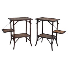 Paar British Colonial Style Faux Bambus und Grasscloth Zwei stufige Stände