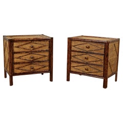 Pair of British Colonial Style Faux Bamboo Nightstands