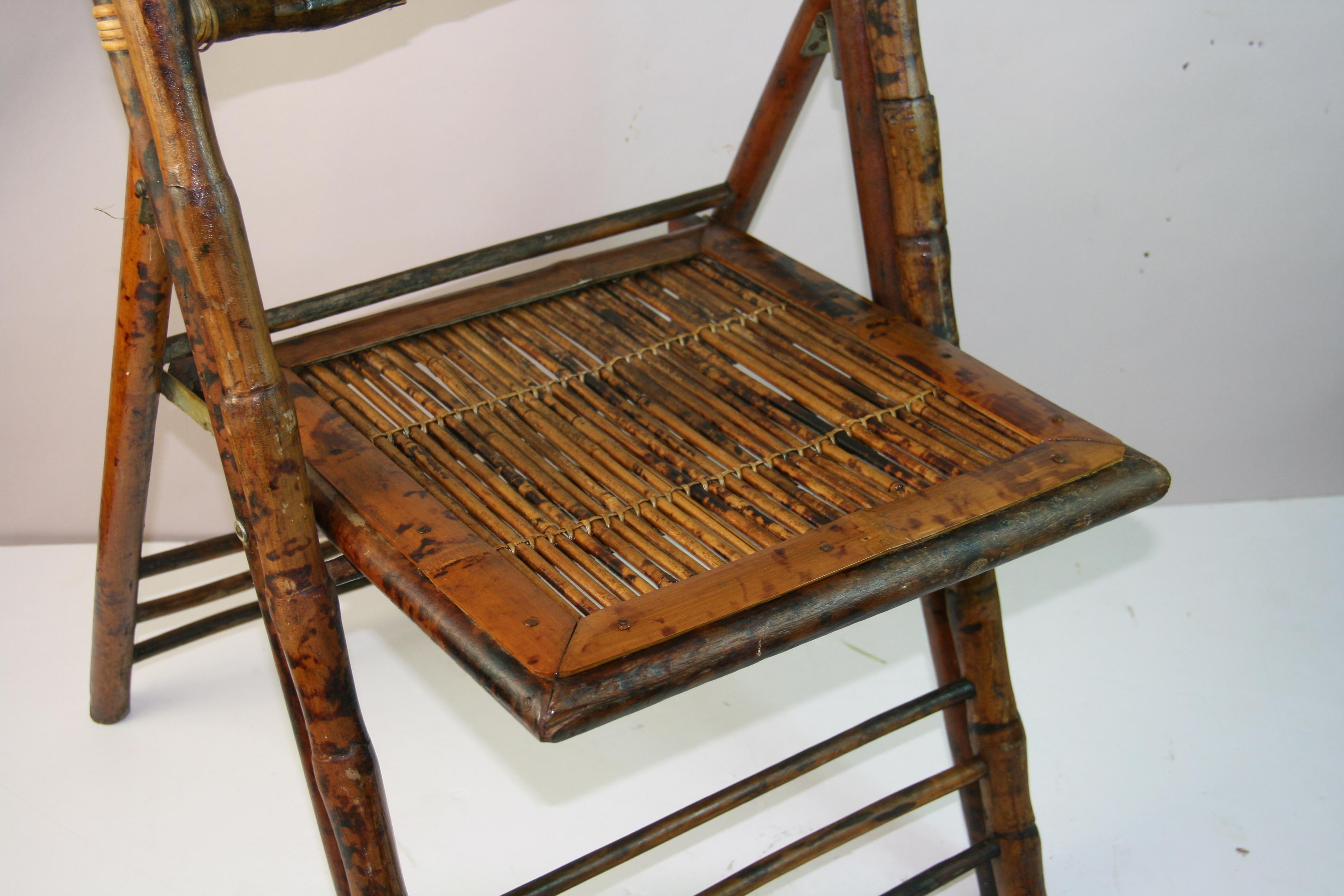 English Pair of British Colonial Style Folding Bamboo Side Chairs For Sale