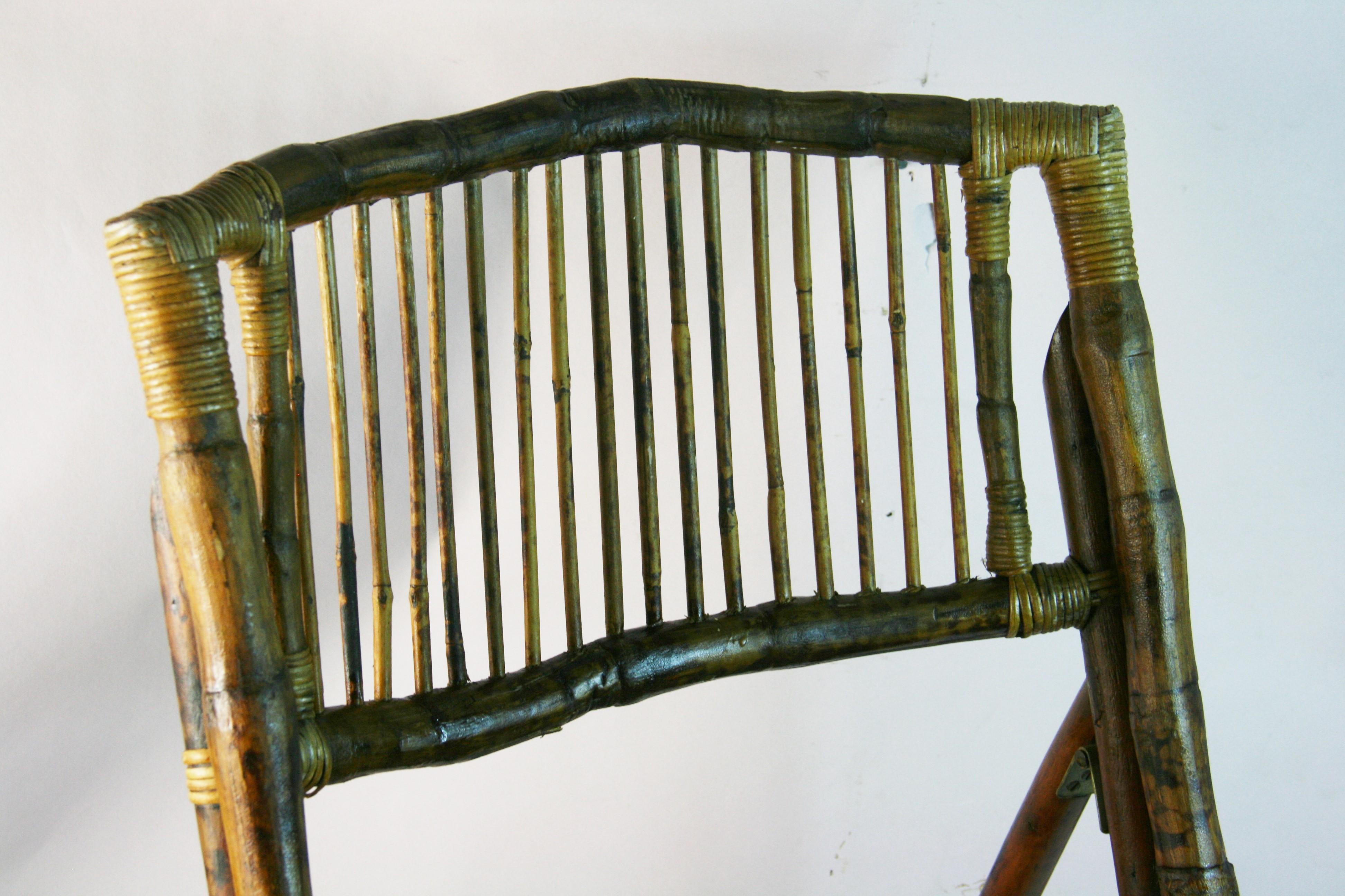 Pair of British Colonial Style Folding Bamboo Side Chairs In Good Condition For Sale In Douglas Manor, NY