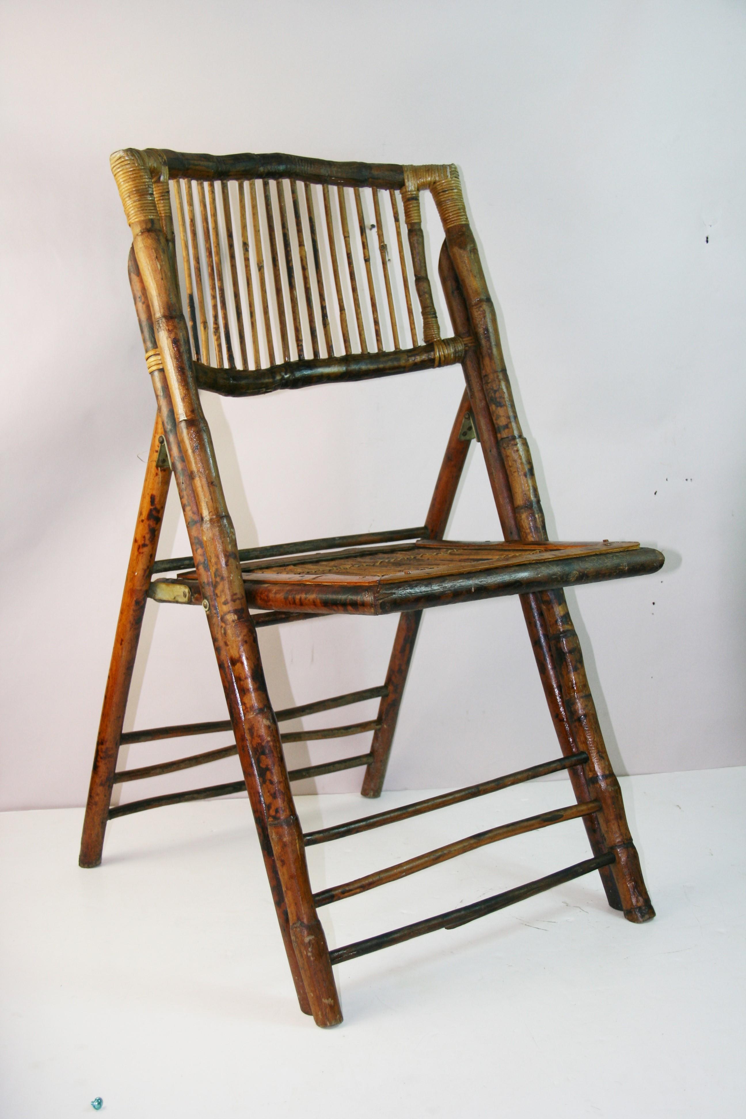 Mid-20th Century Pair of British Colonial Style Folding Bamboo Side Chairs For Sale