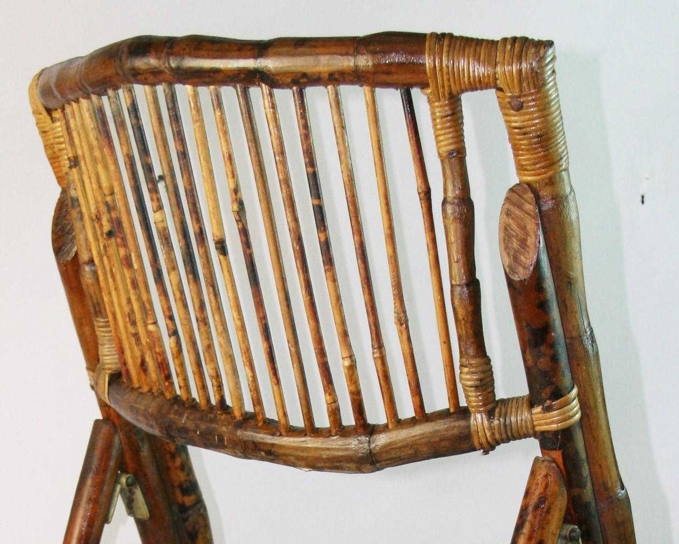 Pair of British Colonial Style Folding Bamboo Side Chairs For Sale 1