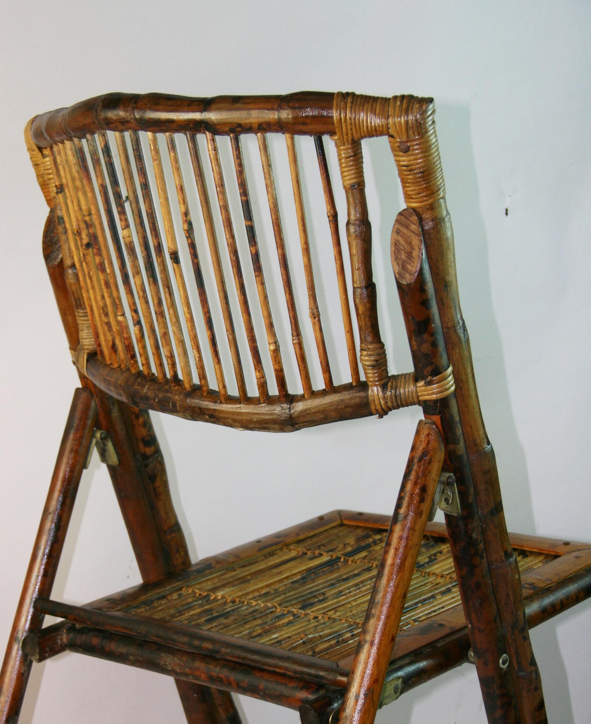 Pair of British Colonial Style Folding Bamboo Side Chairs For Sale 2