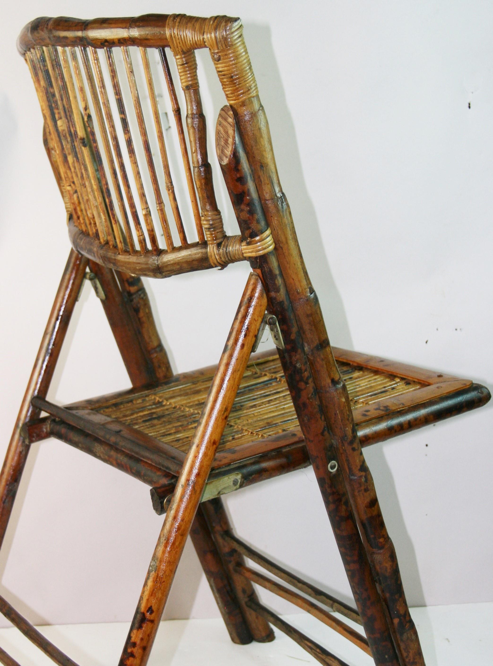 Pair of British Colonial Style Folding Bamboo Side Chairs For Sale 3