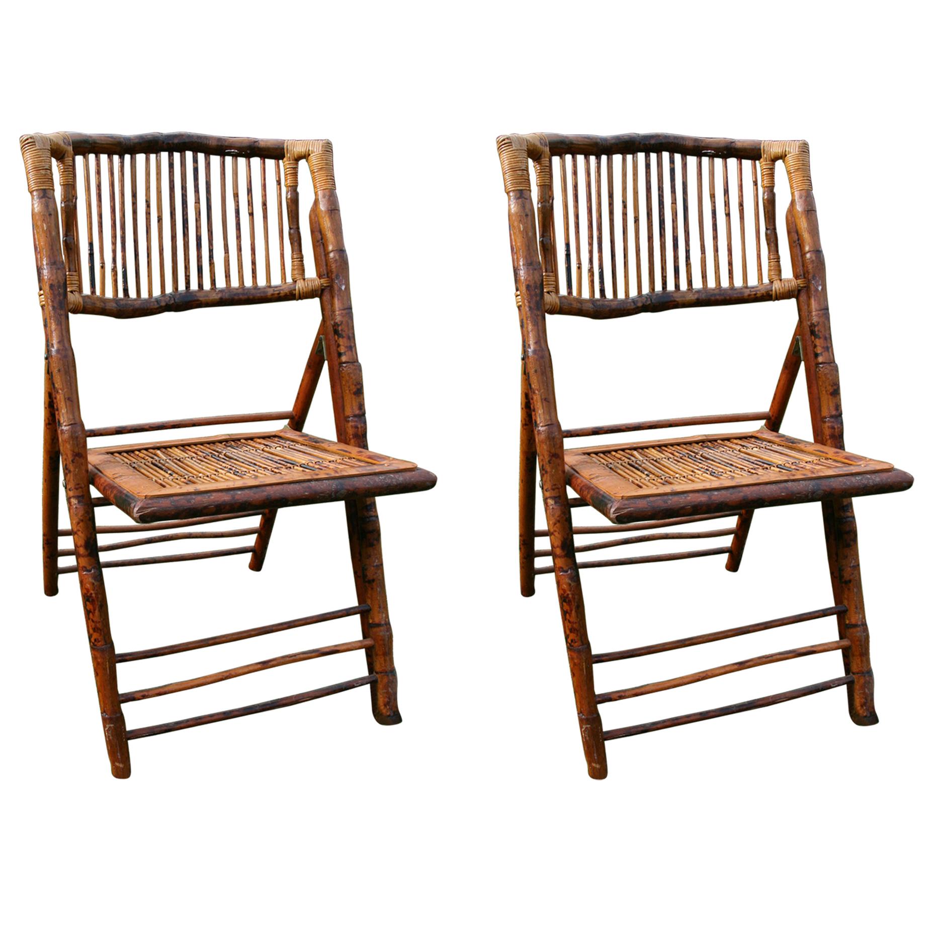 Folding Bamboo Side Chairs, Bamboo Folding Chairs Vintage