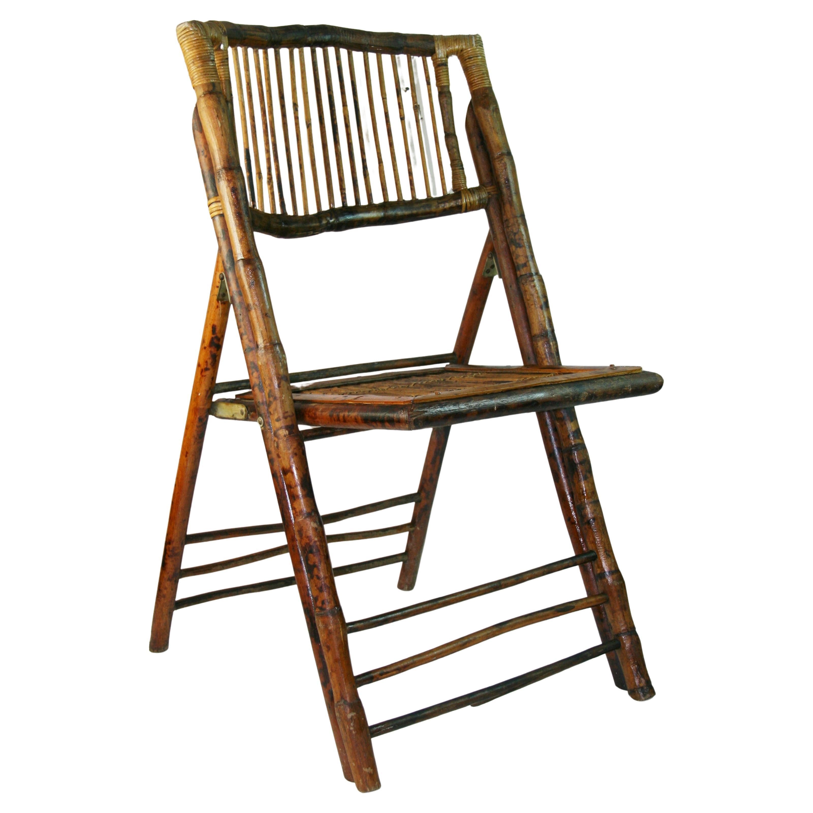 Pair of British Colonial Style Folding Bamboo Side Chairs